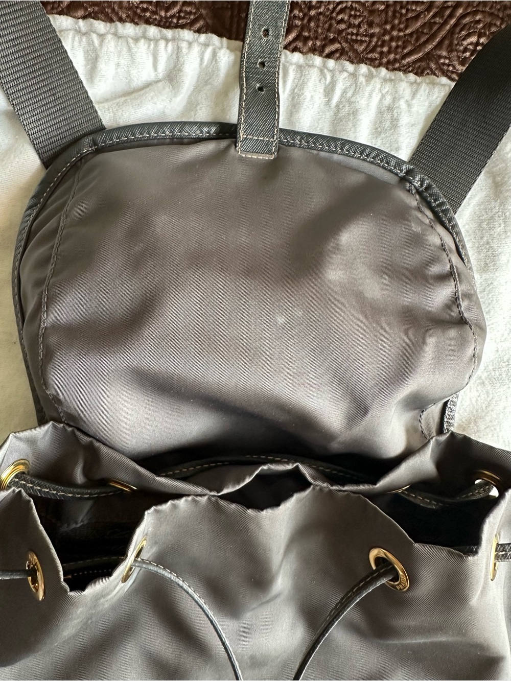 Prada Gray Nylon Drawstring Backpack with Gold Hardware - Picture 9 of 16